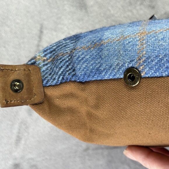 British Bag Company Harris Tweed Wash Bag Dopp Kit Travel Blue Plaid Leather 8x6 - Picture 11 of 15